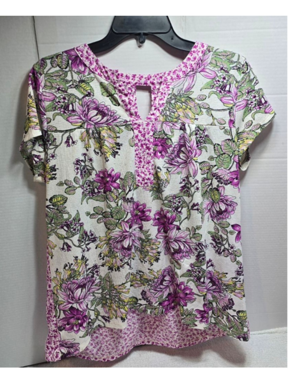 Women's Lee White & Purple Floral Tunic Top L